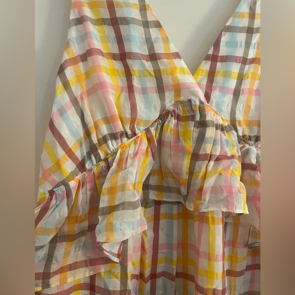 NWT Cinq a Sept Astor tiered midi dress - white sheer multi plaid - Picture 5 of 6